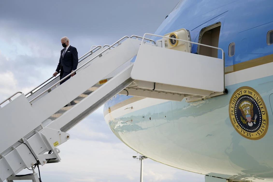 USPresident Joe Biden disembarks from Air Force One on the arrival at Yokota Air Base on May 22, 2022. (AP)