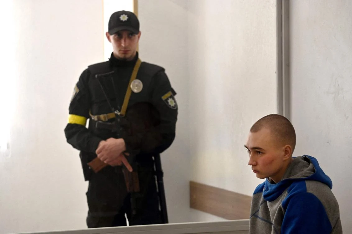 Sgt. Vadim Shishimarin was accused of shooting a Ukrainian civilian in the head in a village in the northeastern Sumy region in the early days of the war. (AFP)
