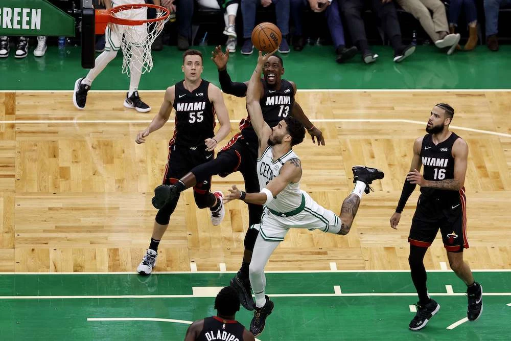 Jayson Tatum of the Boston Celtics shoots the ball during Game 4 of the 2022 NBA Playoffs Eastern Conference finals against the Miami Heat on May 23, 2022. (AFP)