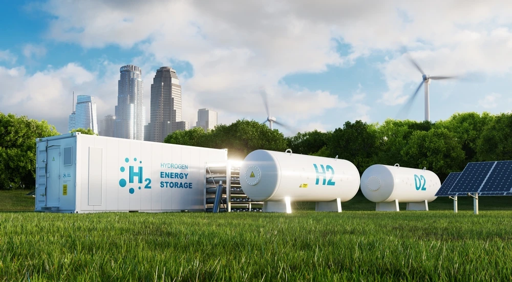 Concept of an energy storage system based on electrolysis of hydrogen in a clean environment (Shutterstock)