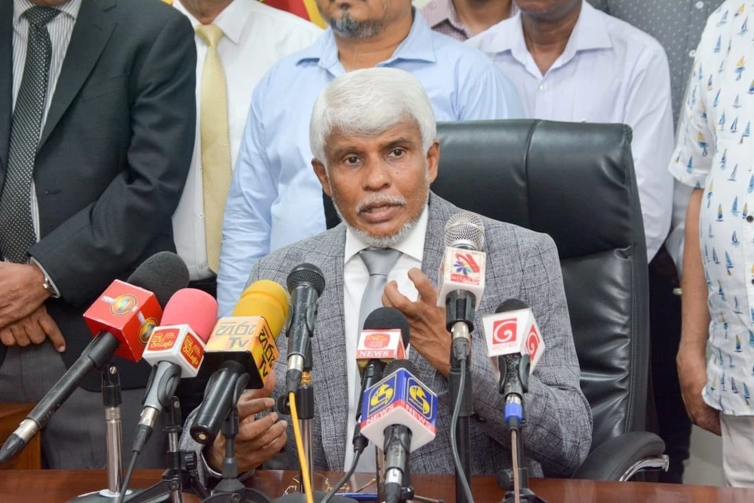Sri Lanka's new Environment Minister, Naseer Ahamed, speaks to reporters during a press conference in Colombo on May 24, 2022. (AN photo)
