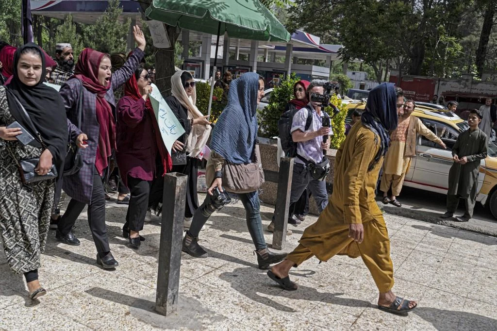Afghan women have pushed back against the curbs imposed by the Taliban against them. Above, Afghan women take part in a protest in Kabul on May 10, 2022. (AFP file photo)