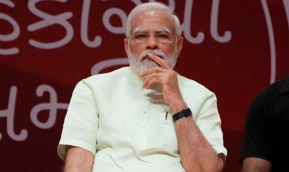 Indian Prime Minister Narendra Modi attends a conclave on the co-operative sector in Gandhinagar, India on May 28, 2022. (AP)