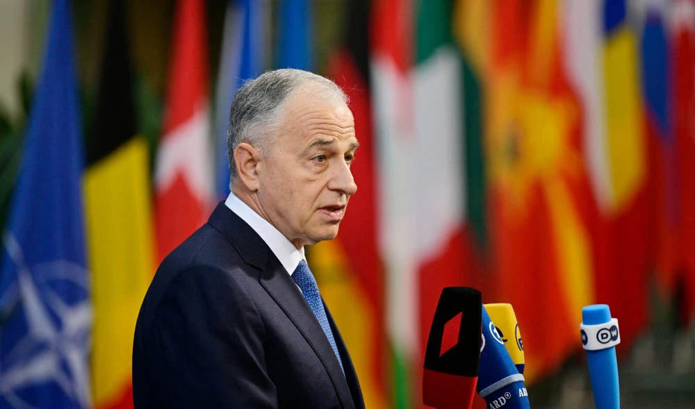 NATO Deputy Secretary General Mircea Geoana addresses journalists as he arrives for an informal meeting of NATO Foreign Ministers in Berlin. (AFP file photo)