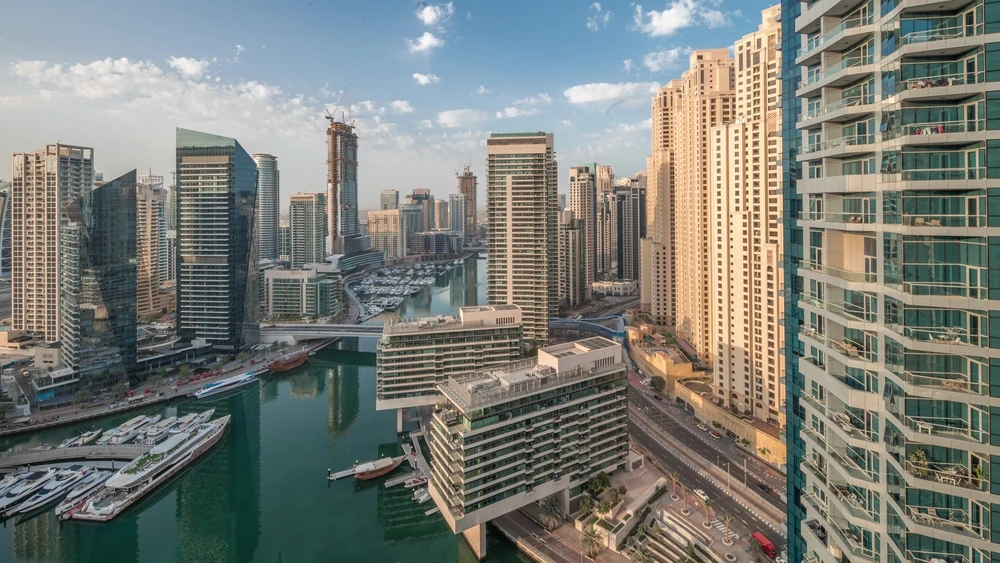 Aerial morning view to Dubai marina skyscrapers. (Shutterstock)