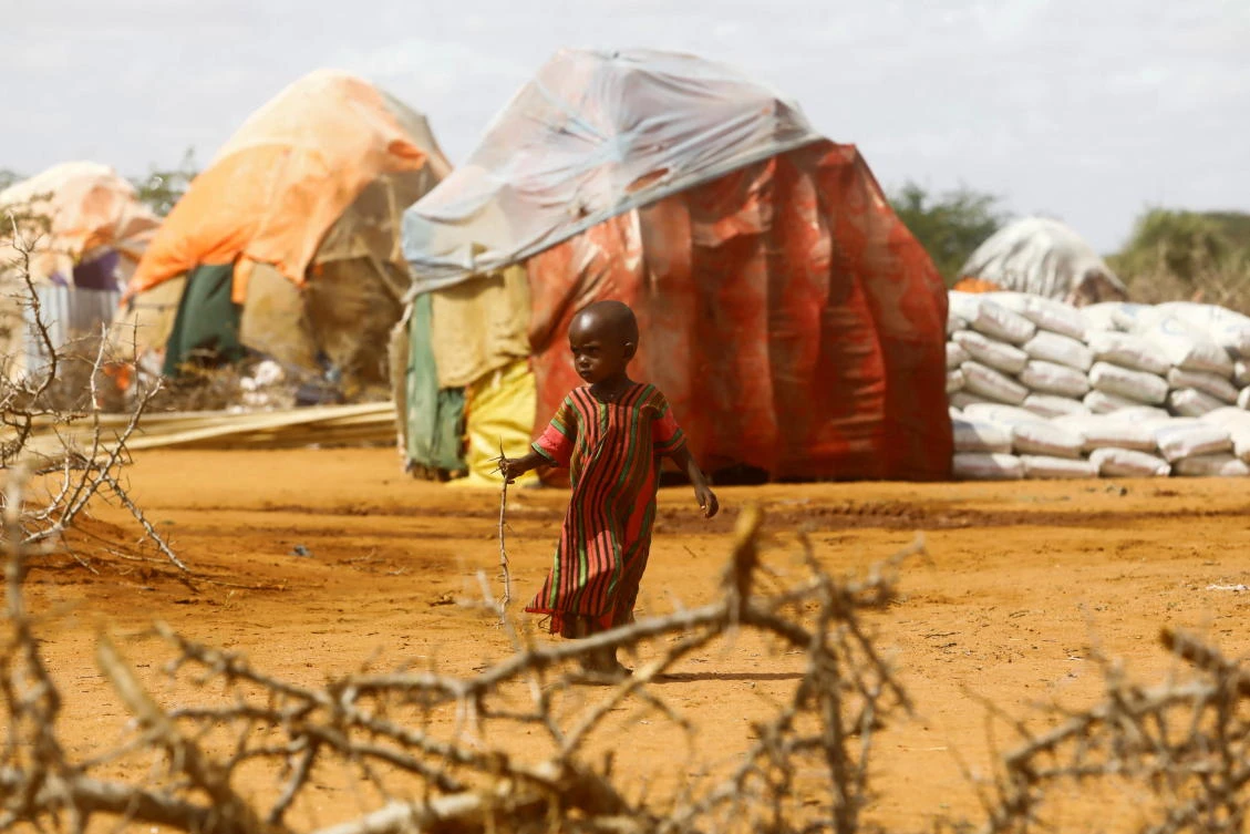 A child at Kaxareey camp for internally displaced people (IDPs), who have fled severe drought, in Dollow, Gedo Region, Somalia, May 24, 2022. (Reuters)