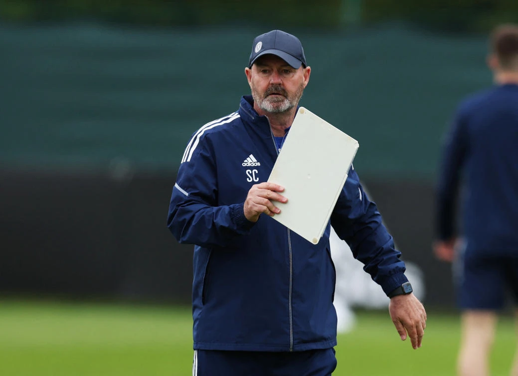 Scotland manager Steve Clarke during training for their World Cup UEFA Qualifiers against Ukraine at Scotland Training — Oriam, Edinburgh on Sunday. (Reuters)