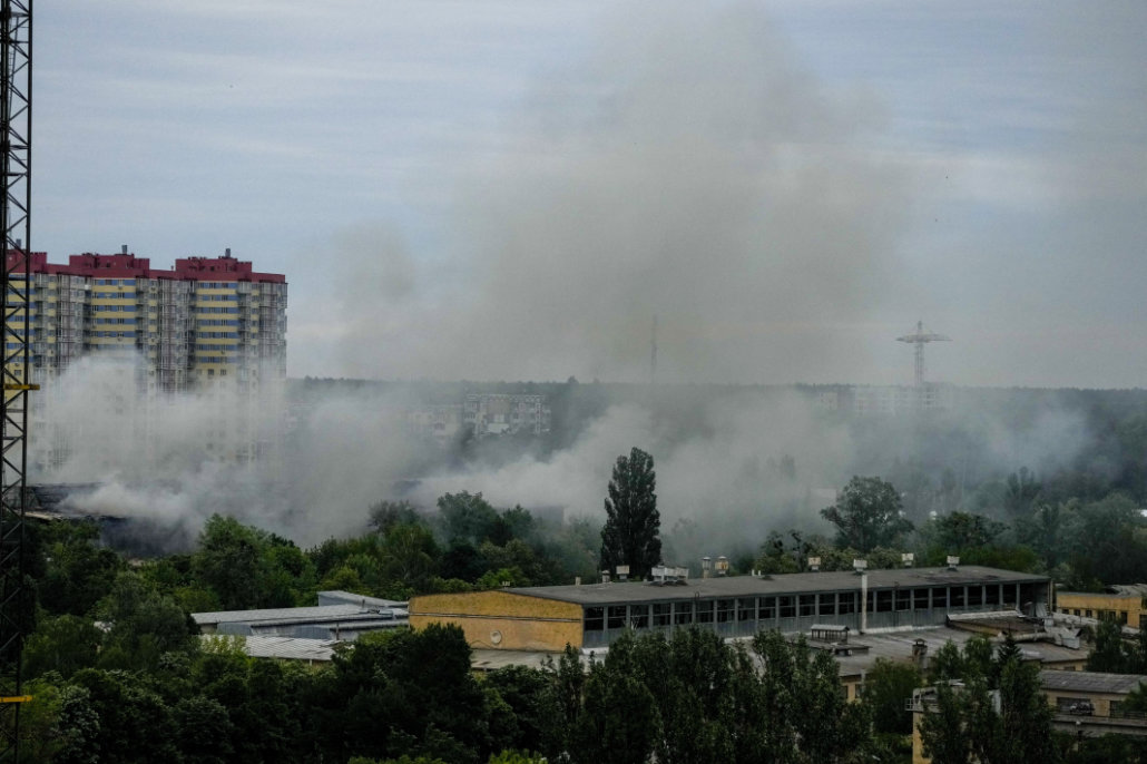 Smoke rises after a Russian missile strike in Kyiv, Ukraine, Sunday, June 5, 2022. (AP)