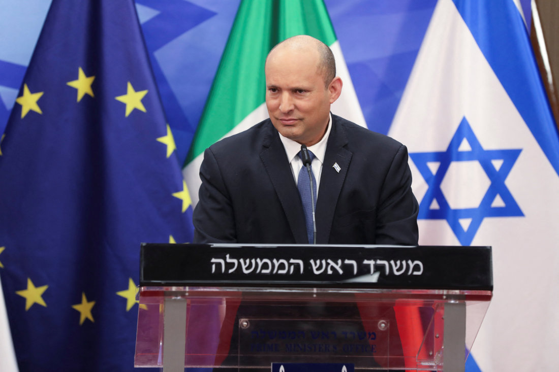 Israeli Prime Minister Naftali Bennett attends a media statement at Prime minster's office in Jerusalem, Israel. (Reuters)