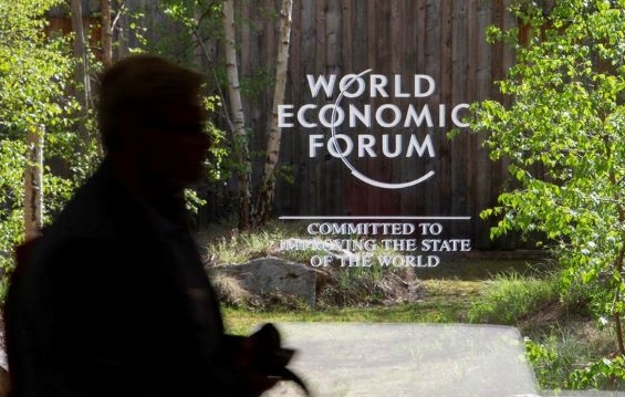 The logo of WEF 2022 on a window at the congress center, in the Alpine resort of Davos, Switzerland, May 21, 2022. (Reuters)