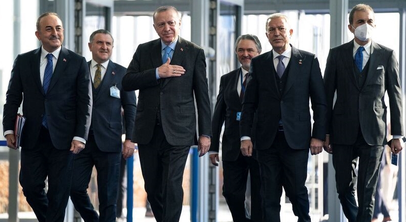 Recep Tayyip Erdogan arrives for an extraordinary summit at NATO HQ, Brussels, Belgium, Mar. 24, 2022. (AFP)