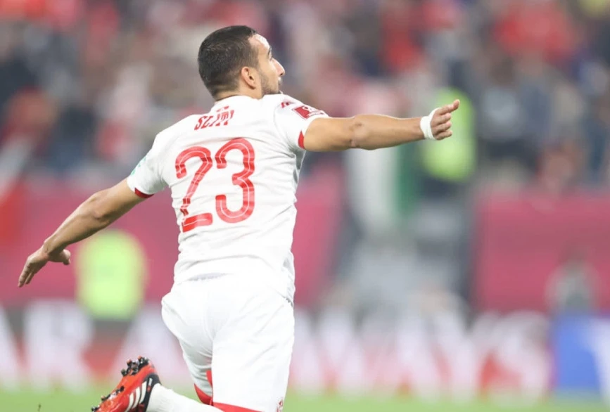 Naim Sliti celebrates scoring for Tunisia against Equatorial Guinea. (Arriyadiyah )