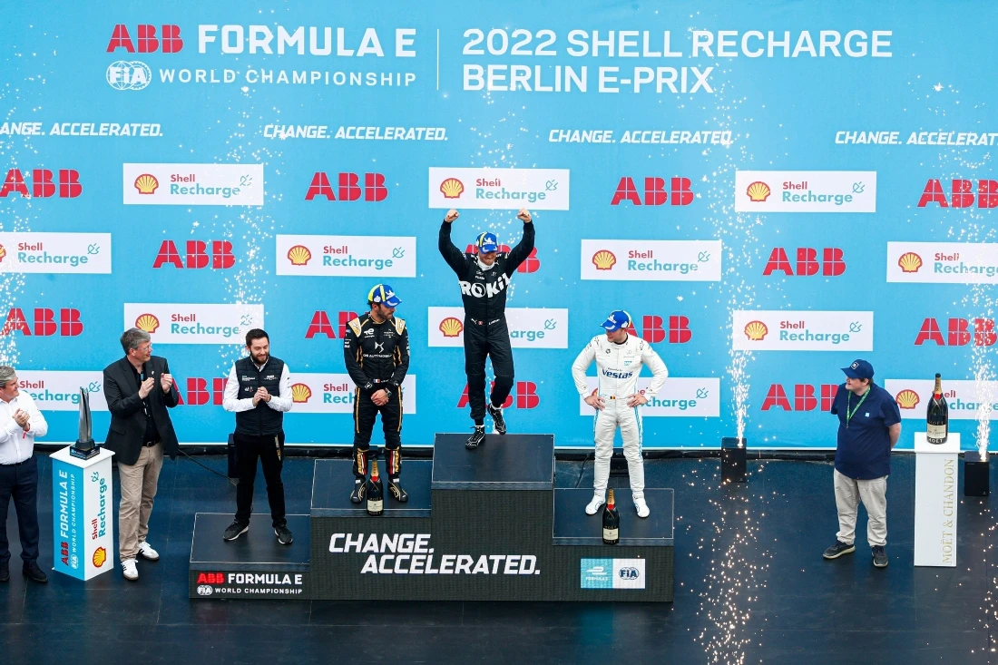 Edoardo Mortara of ROKiT Venturi Racing celebrates winning in Berlin. (LAT)