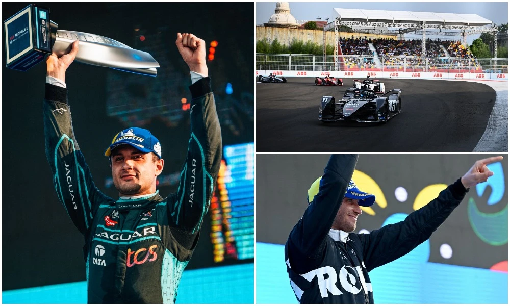 Mitch Evans in the Jaguar TCS Racing car secured his third win of the Formula E World Championship, Edoardo Mortara came third. (Supplied/FIA Formula E)
