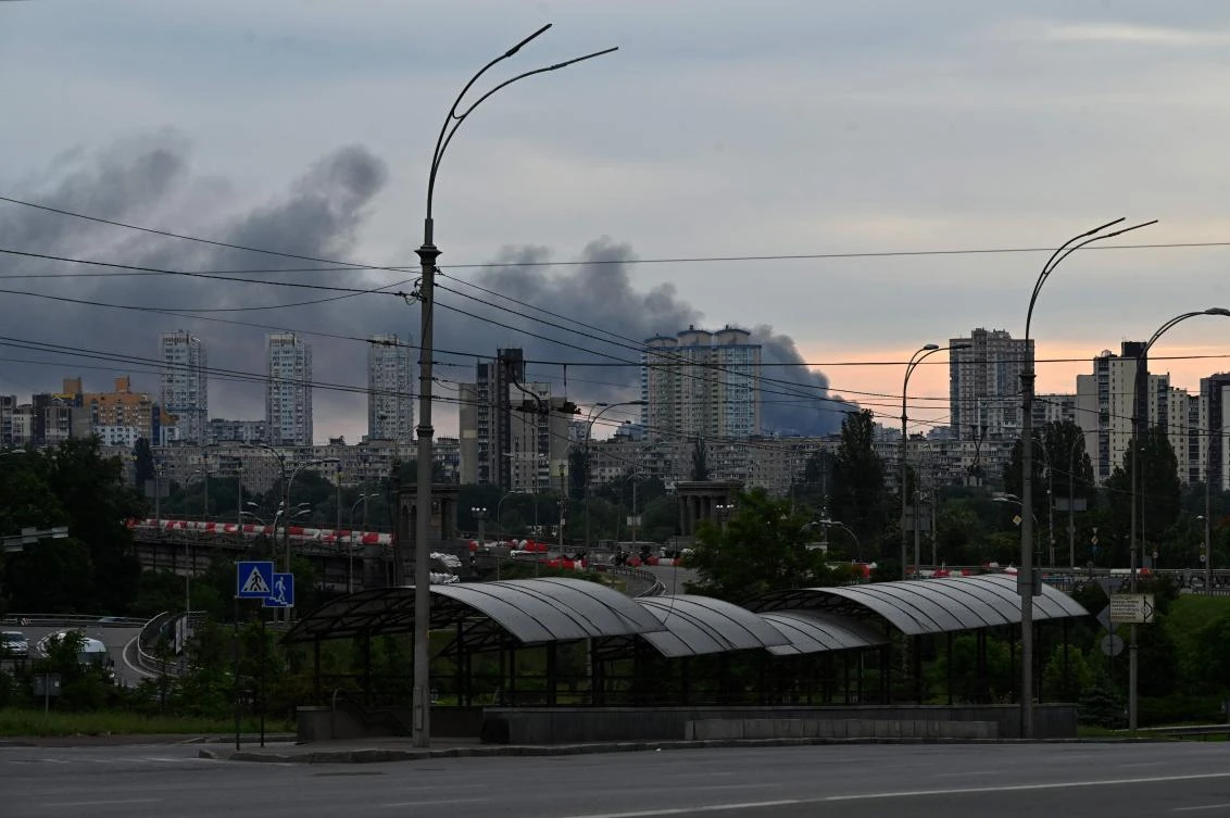 This photograph taken on June 5, 2022 shows smoke after several explosions hit the Ukrainian capital Kyiv early morning. (AFP)