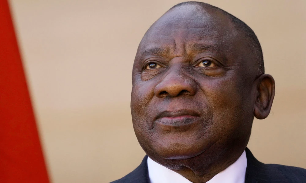 South Africa President Cyril Ramaphosa looks on during a joint media conference in Pretoria, South Africa, May 24, 2022. (AP)