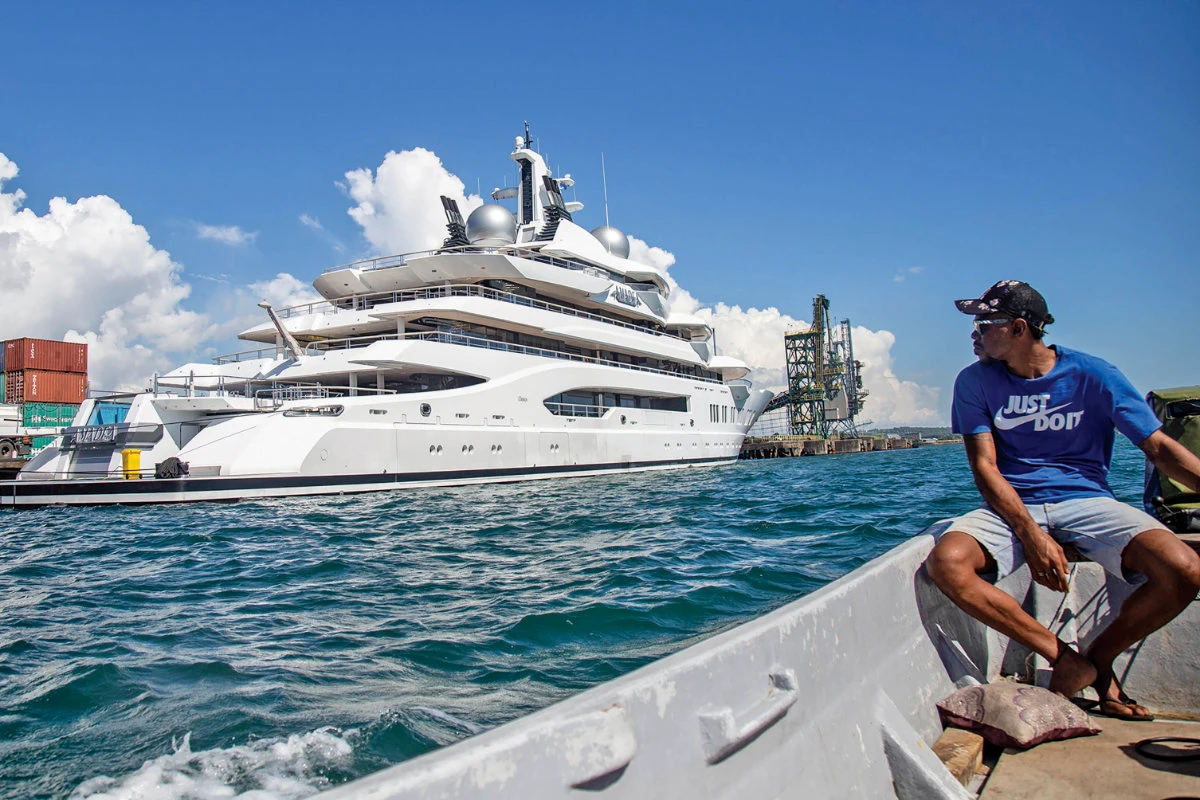 In this photo taken on April 13, 2022, the superyacht Amadea is docked at the Queens Wharf in Lautoka, Fiji. (Leon Lord/Fiji Sun via AP, File)