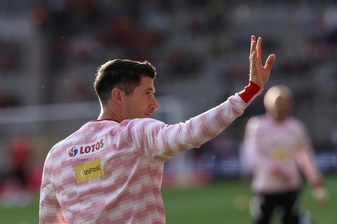 Poland’s Robert Lewandowski waves prior to the UEFA Nations League — League A — Group 4 football match between Belgium and Poland at The King Baudouin Stadium in Brussels, on Wednesday. (AFP)