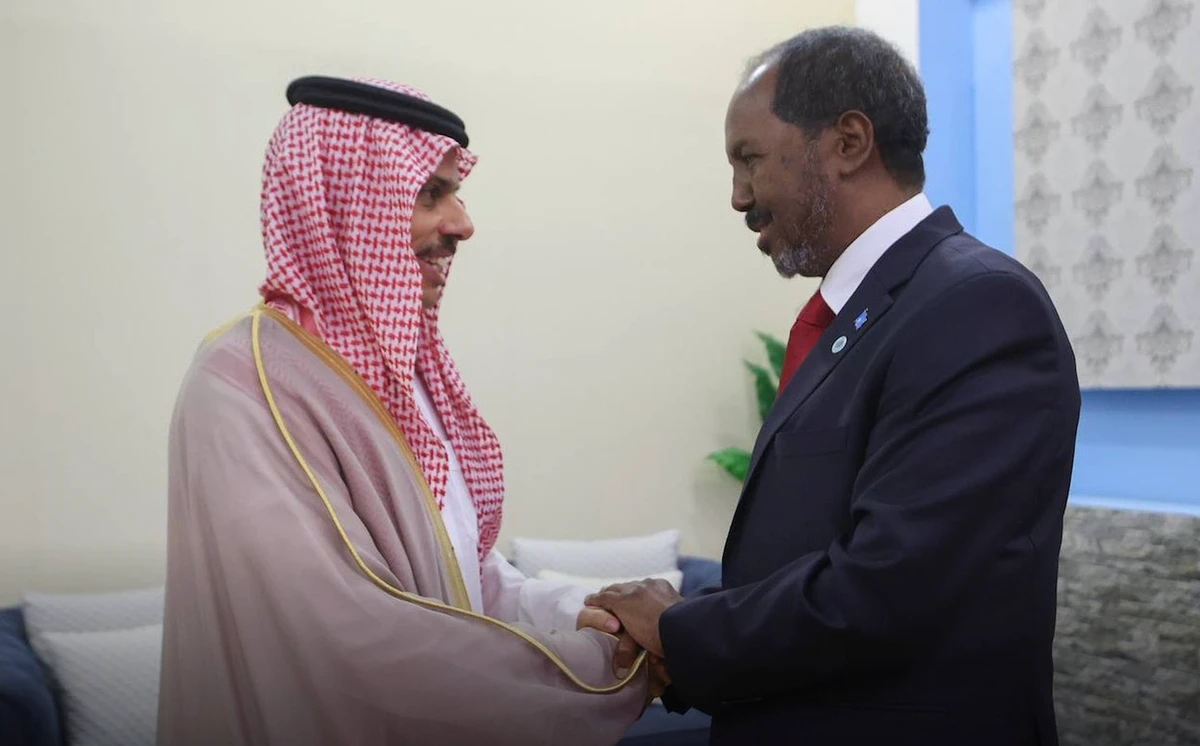 Saudi Foreign Minister Prince Faisal bin Farhan attends the inauguration ceremony of Somalia’s president in Mogadishu on Thursday. (@KSAmofaEN)