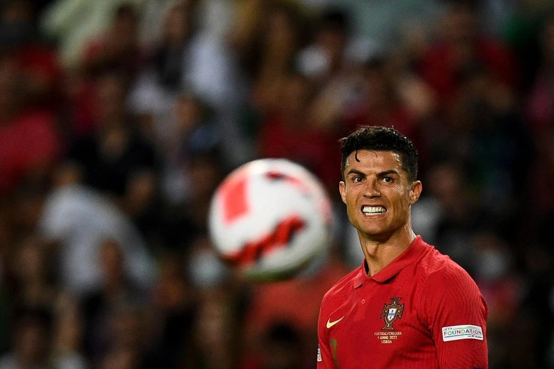 Portugal’s forward Cristiano Ronaldo reacts during their UEFA Nations League, league A group 2 match against Czech Republic at the Jose Alvalade stadium in Lisbon on Thursday. (AFP)