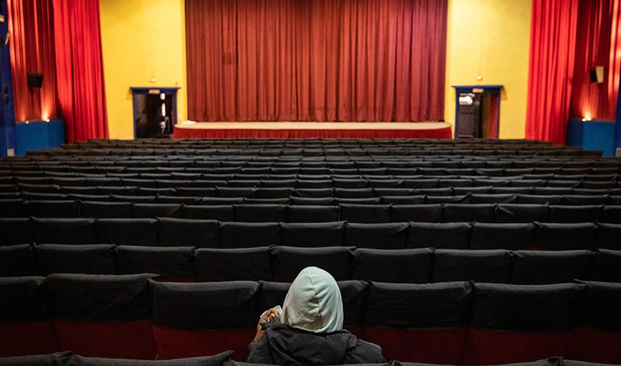 A man visits the empty Le Rif cinema in the western Moroccan city of Casablanca, on January 24, 2022. (AFP)