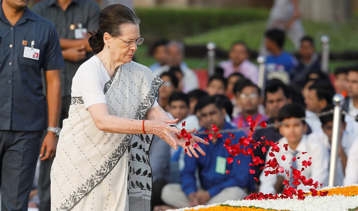 India's Congress Party chief Sonia Gandhi pays homage at the Mahatma Gandhi memorial on the 150th birth anniversary of Gandhi at Rajghat in New Delhi, India October 2, 2019. (REUTERS/File)