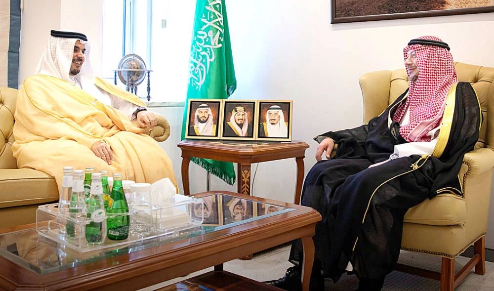 Saudi Deputy Minister for Public Diplomacy Fahad Abualnasr meets with Bahrain’s Ambassador to the Kingdom Shaikh Ali Abdulrahman bin Ali Al-Khalifa in Riyadh. (Supplied)