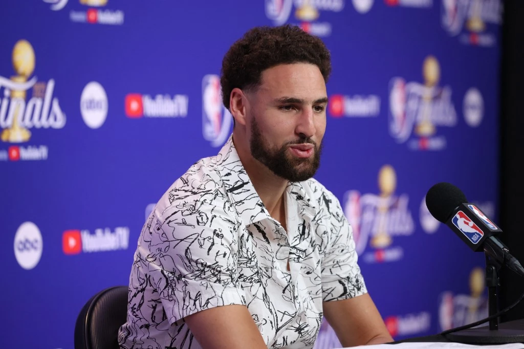 Klay Thompson of the Golden State Warriors during a press conference. (File/AFP)