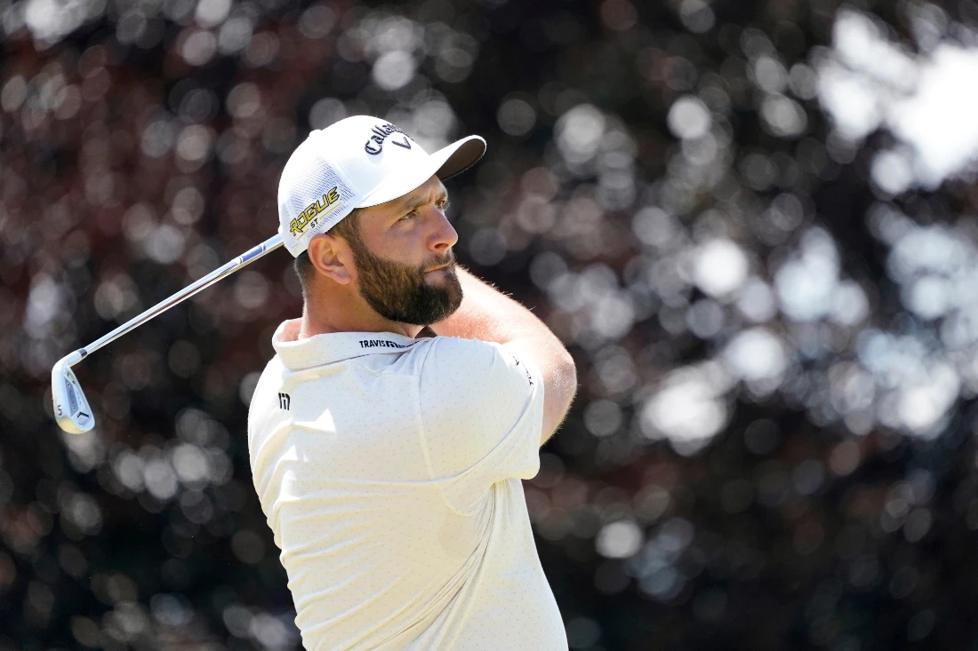 Jon Rahm, of Spain, hits on the 16th hole during a practice round for the US Open golf tournament at The Country Club, Wednesday in Brookline, Mass. (AP)
