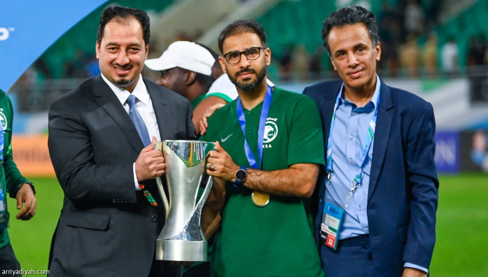 Saad Al-Shehri (center) is targetting the 2024 Paris Olympics after guiding Saudi Arabis to the 2022 AFC U-23 Asian Cup. (SAFF)