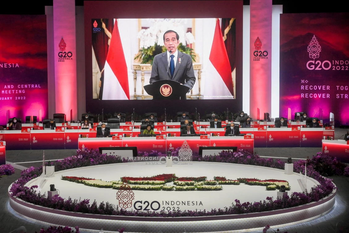 Indonesian President Joko Widodo is currently president of the G20 this year. Above Widodo delivers a speech during a G20 finance ministers and central bank governors meeting in Jakarta last February. (Reuters)