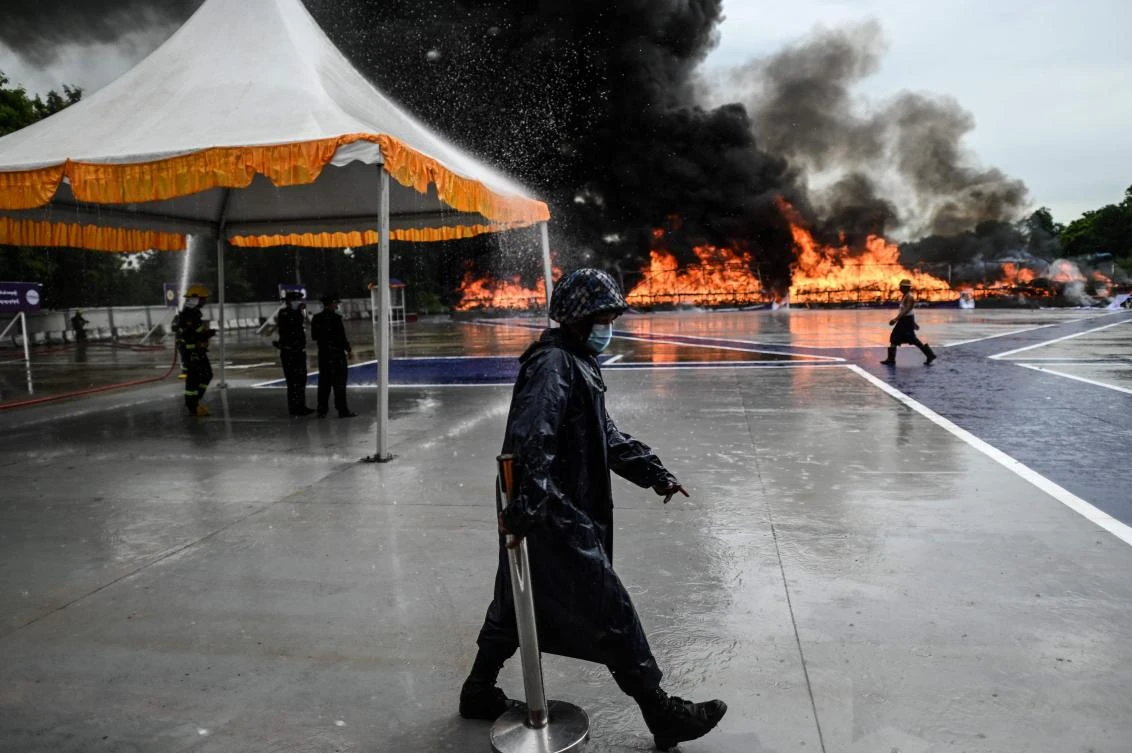 Some analysts caution the $642 million bonfires are part of a long-running game of smoke and mirrors played by the Myanmar junta government. (AFP)