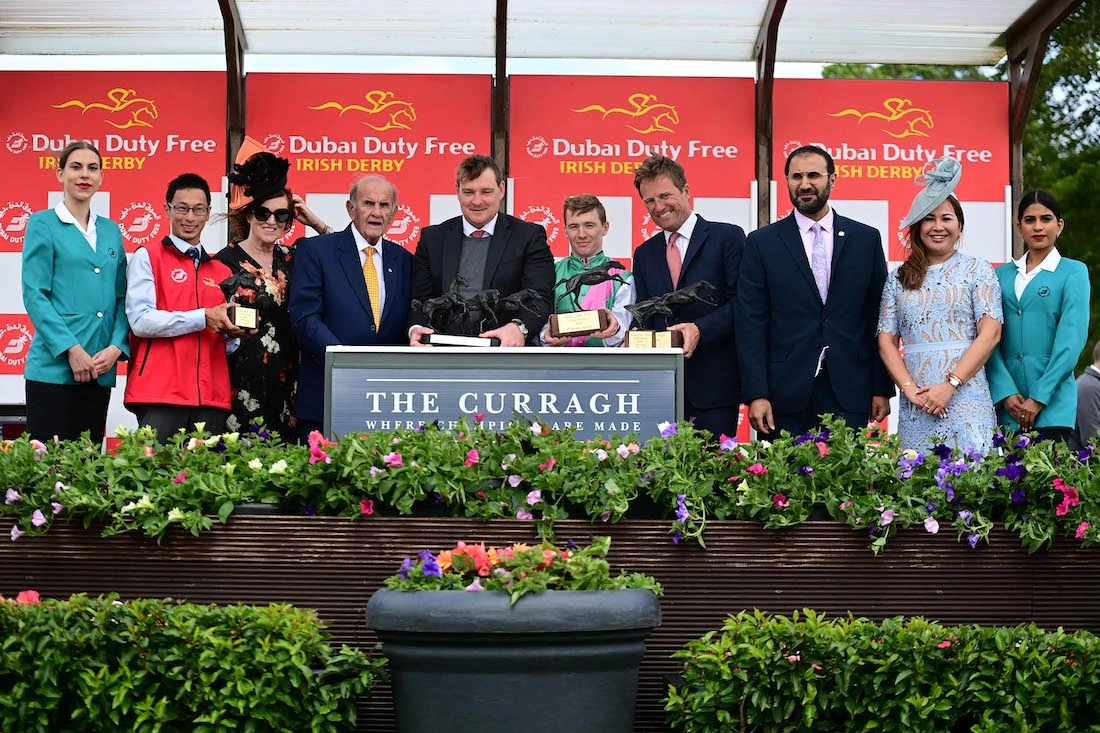 Westover, ridden by jockey Colin Keane, has won the Dubai Duty Free Irish Derby at The Curragh Racecourse. (DDF)