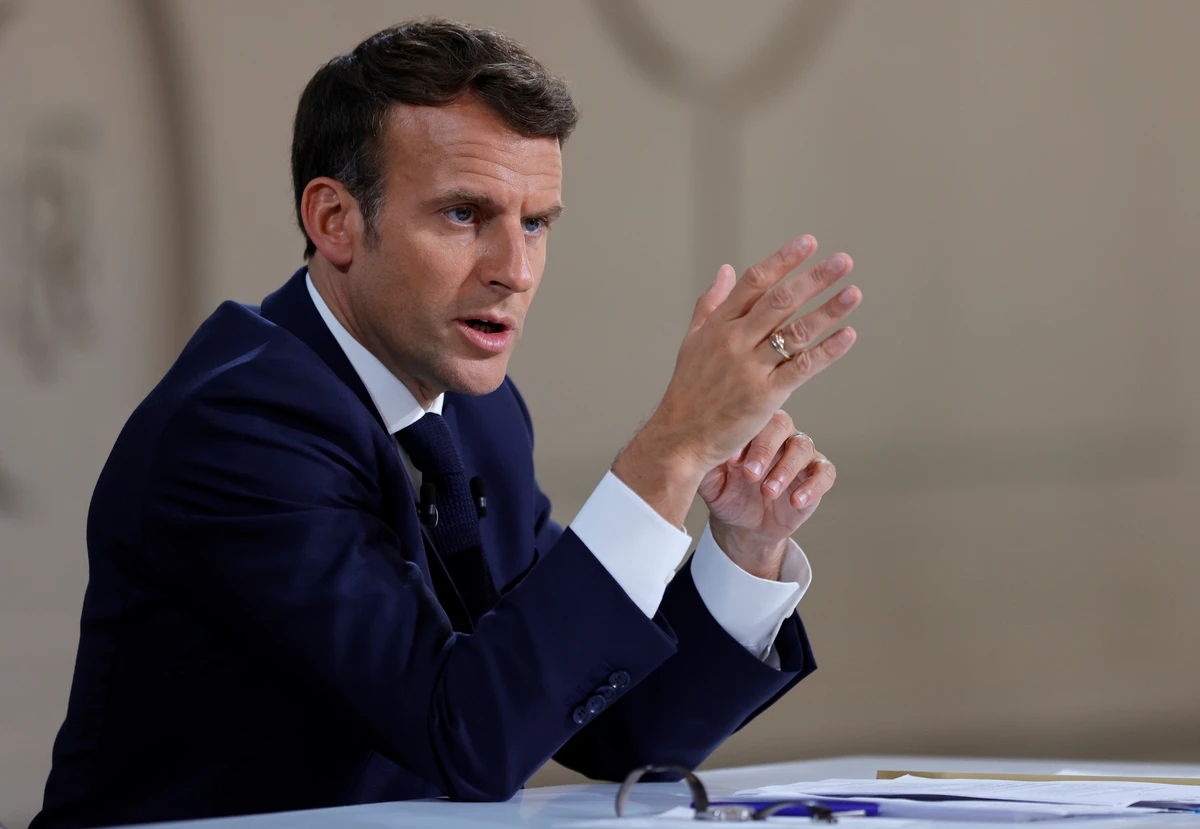 Emmanuel Macron said Tuesday that Moscow “cannot and should not win” the war. (Reuters)