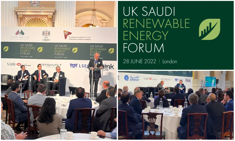 The UK-Saudi Renewable Energy Forum on June 28, organized by the Saudi British Joint Business Council, brought together Saudi and UK investors and business leaders to discuss clean energy programs. (Twitter/@SBJBC)