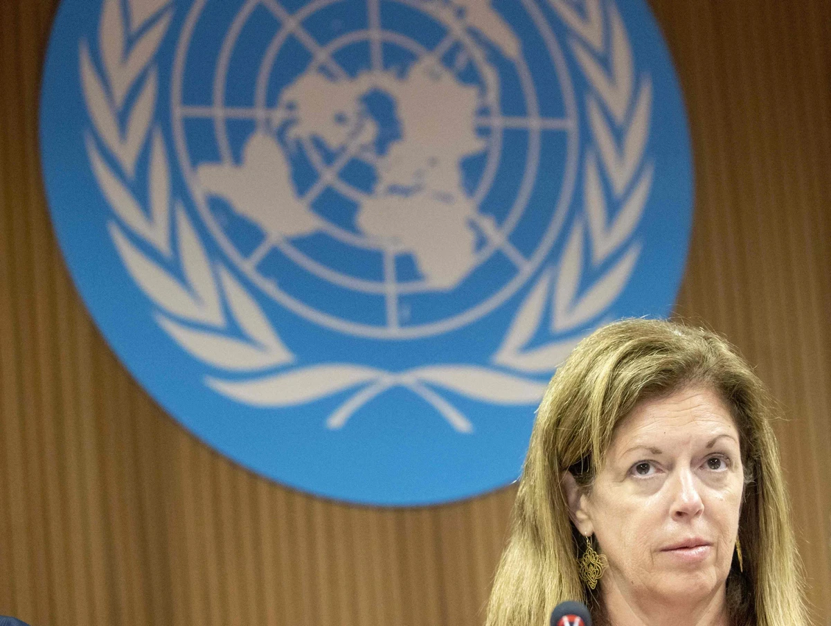 UN Special Adviser on Libya Stephanie Williams gives a press conference after a high-level meeting on Libya Constitutional track at the United Nations in Geneva, on June 28, 2022. (AFP)