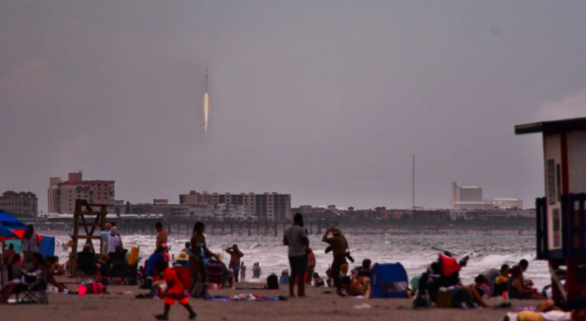 SpaceX Falcon 9 rocket lifts off from Cape Canaveral Space Force Station, Florida, on June 29, 2022, carrying a commercial communications satellite. (Florida Today via AP)