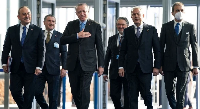 Recep Tayyip Erdogan arrives for an extraordinary summit at NATO HQ, Brussels, Belgium, Mar. 24, 2022. (AFP)