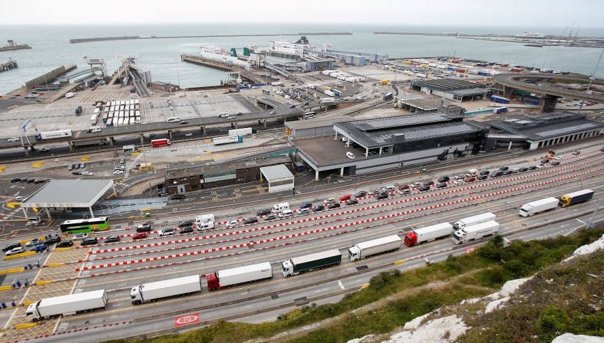Vehicles queue at the border control booths at the Port of Dover, Dover, Britain, July 25, 2022. (Reuters)