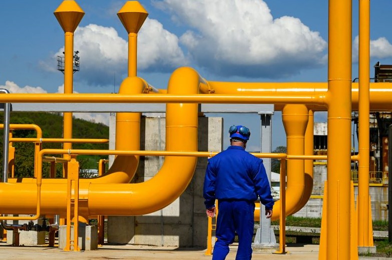 A Bulgartransgaz facility at Ihtiman, Bulgaria, a week after the halt of Russian gas supplies, May 5, 2022. (AFP)
