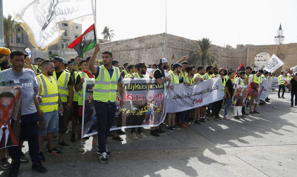 Protesters demonstrate in Tripoli, Libya, July 1, 2022, calling for election and protesting against the government. (AP)