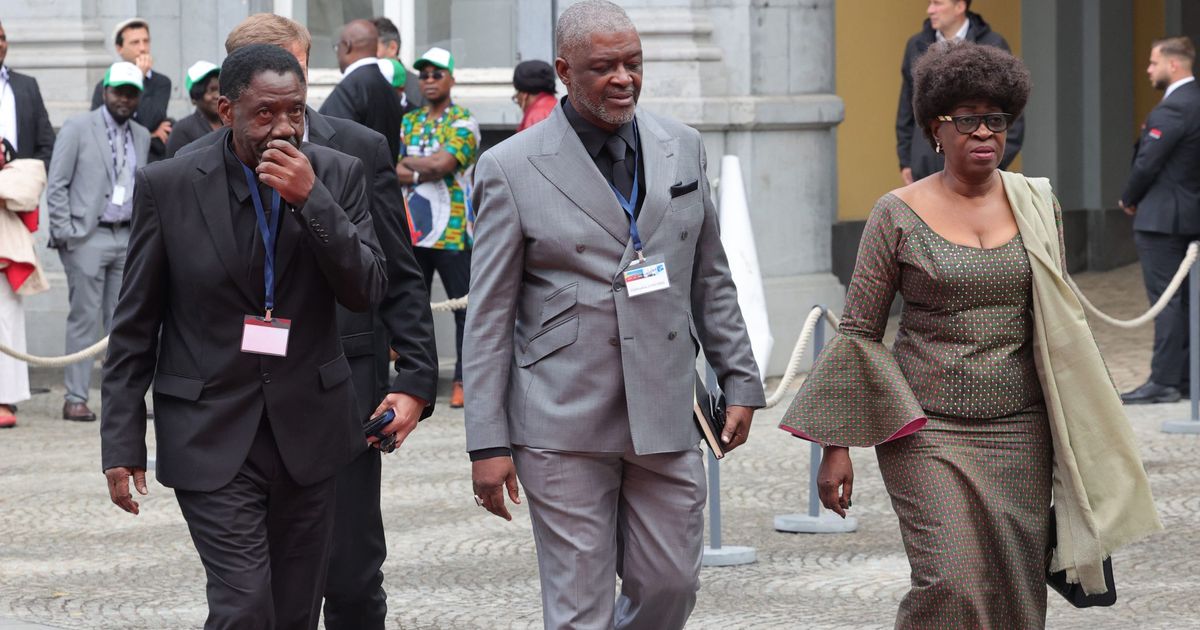 The children of Patrice Lumumba arrive at Egmont Palace in Brussels to receive the remains of their father, June 20, 2022. (AFP)