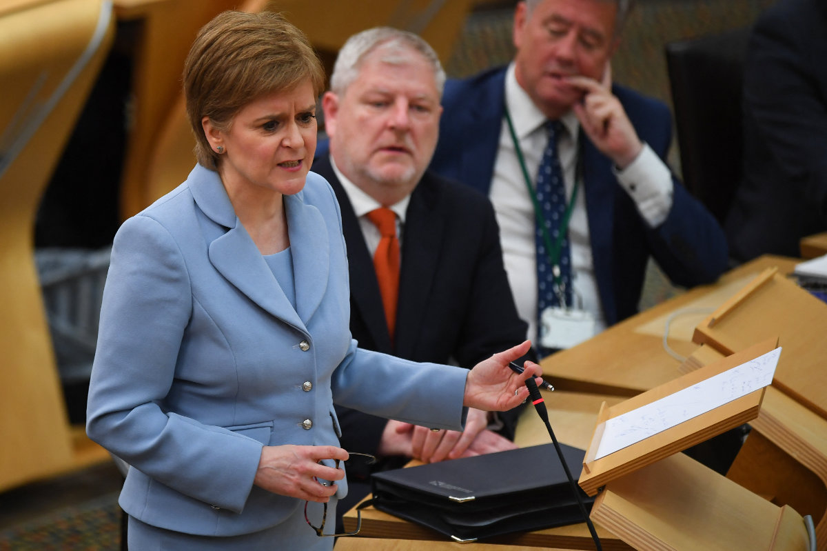 Scotland's First Minister Nicola Sturgeon speaking about independence in the Scottish Parliament on June 28, 2022. (AFP)