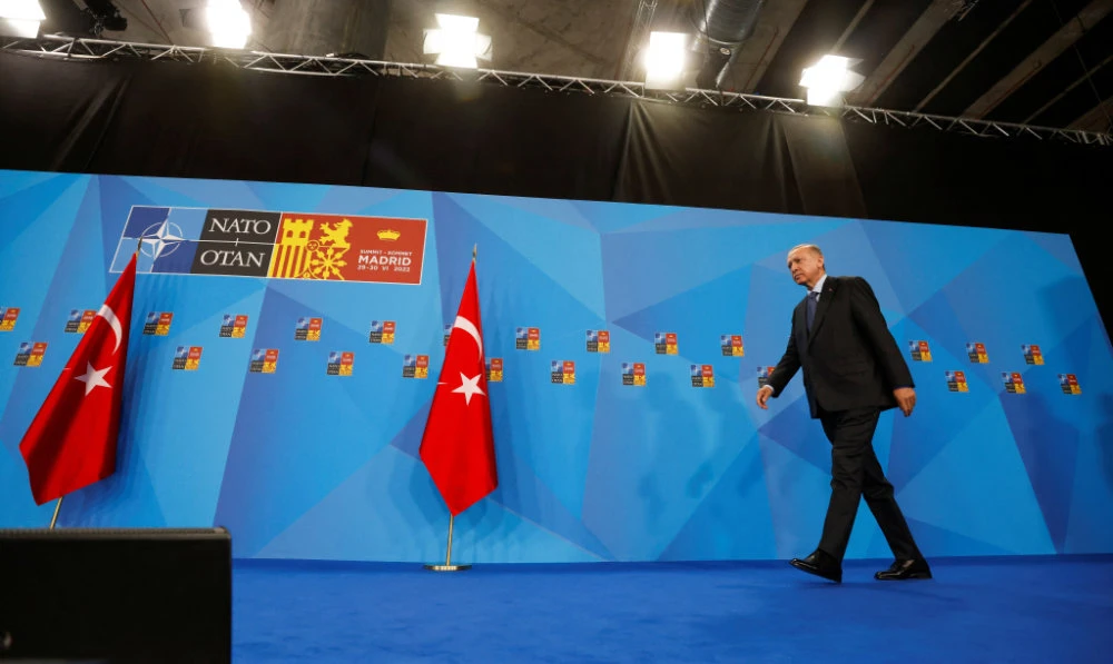 Turkey's President Recep Tayyip Erdogan attends a news conference during a NATO summit in Madrid, Spain June 30, 2022. (Reuters)