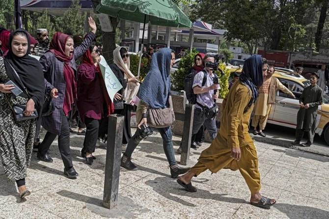 Afghan women take part in a protest in Kabul on May 10, 2022. On Friday, the UN human rights chief urged the Taliban authorities to respect the rights of women and girls in Afghanistan. (AFP/File)