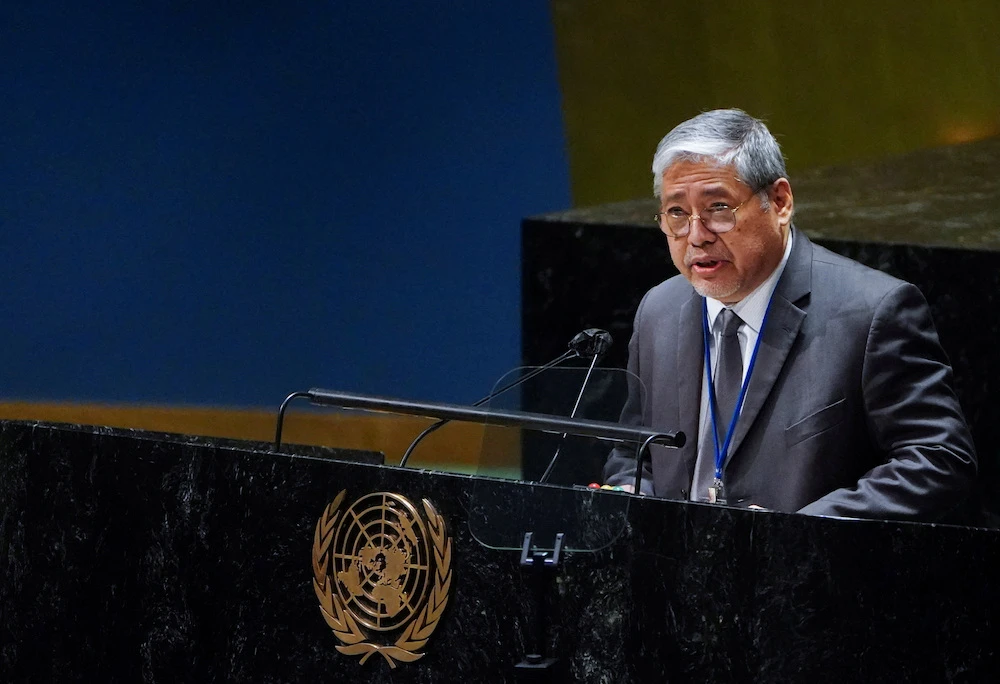 Philippines' Ambassador to the UN Enrique Manalo speaks during an emergency special session of the UN General Assembly on March 1. (Reuters/File Photo)
