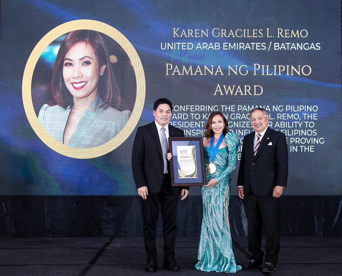 Dr. Karen Remo being awarded the Pamana ng Pilipino Award in Pasay City on June 29, 2022. (Source: Twitter of New Perspective Media Group)