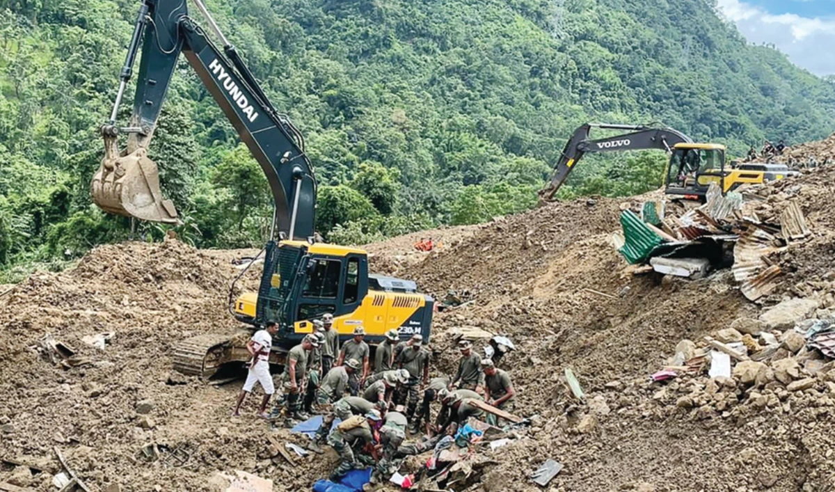 Security forces and disaster relief teams search for survivors and victims after a landslide in Noney district, some 50 km from Manipur’s capital Imphal. (AFP)