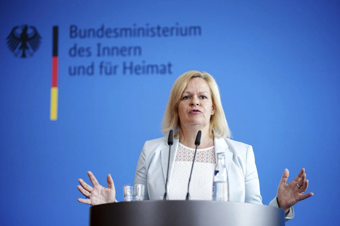 German Interior Minister Nancy Faeser addresses the media during a press conference in Berlin on Wednesday. (AP)