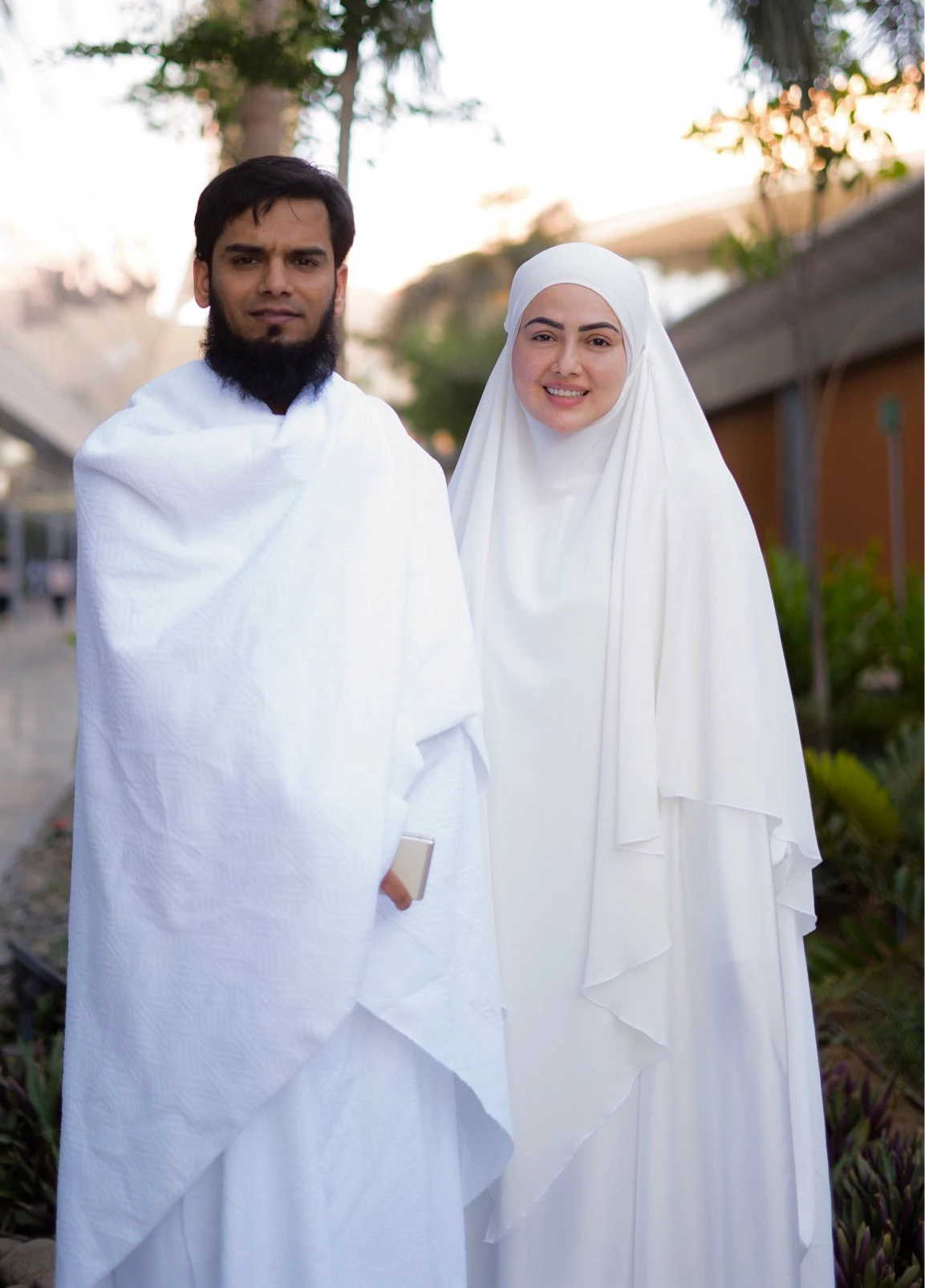 Sana Khan, an Indian actress who has quit the entertainment industry for religious reasons, in Makkah for Hajj with her husband Anas Saiyad. (Supplied)
